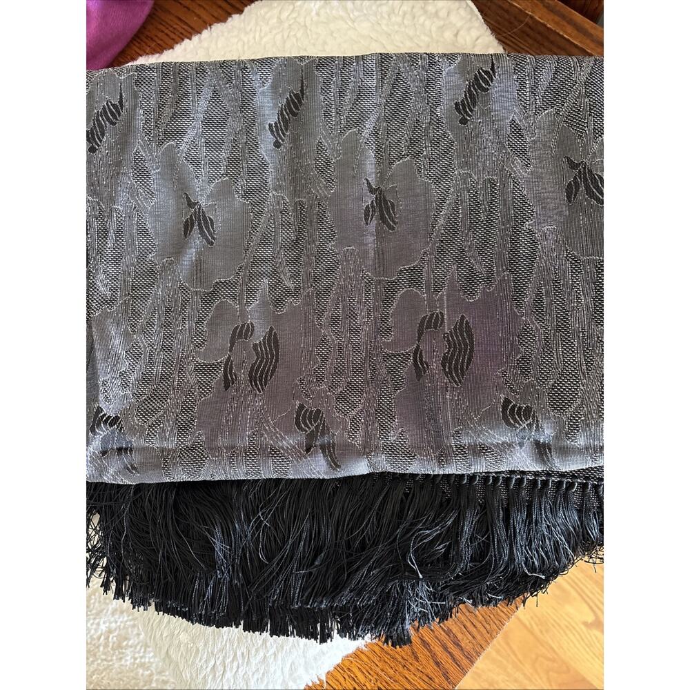 Salvatore Ferragamo Scarf Shawl Wrap Head Covering Black silver silk blend 80X26 - Picture 13 of 15